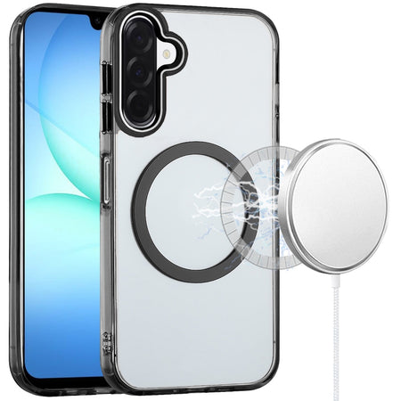 Premium Magnetic Circle Ring Transparent Premium Acrylic Case With Metal Buttons & Camera Raised Lip For Samsung A17 5G - Black
