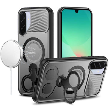 HR Premium Car Mount With 2-Ring Stand Hybrid Case For Samsung Galaxy A27 - Gray