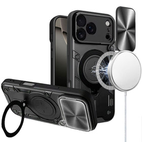 Premium Magnetic Ring Stand Classic Design Full Camera Protection Hybrid Case For iPhone 17 Pro - Black