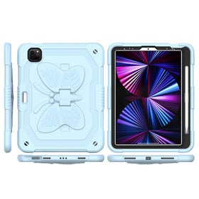 Premium Butterfly Kickstand 3-In-1 Tough Hybrid Case W/ Shoulder Strap For Samsung A9 Plus / A11 Plus - Light Blue