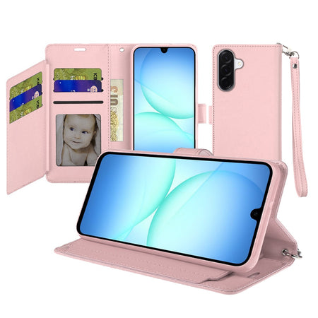 Premium Wallet Id Card Holder Case For Samsung A17 5G - Rose Gold