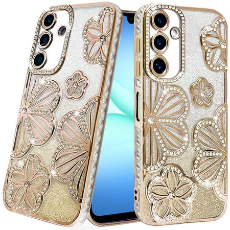 Premium Pro Max Shimmer Glitter Floral Design Thick TPU Case For Samsung A17 5G - Gold