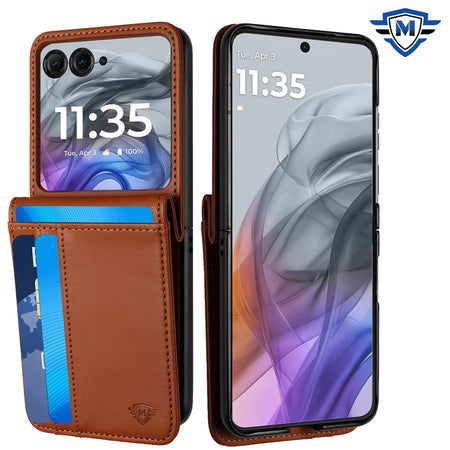 Metkase Card Slot Wallet Holder Case Cover In Slide-Out Package For Motorola Razr 2025 / Razr 2024 - Brown