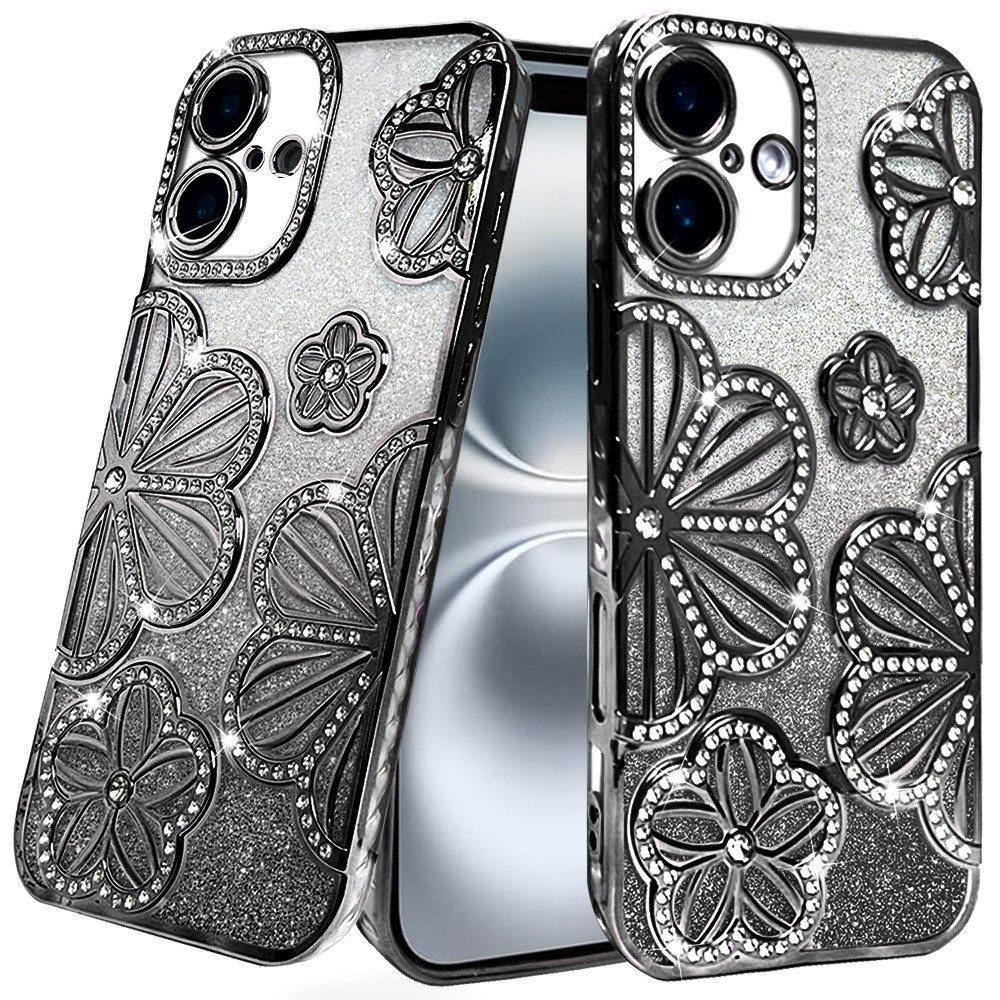 Premium Shimmer Glitter Floral Design Thick TPU Case For Motorola Moto G Stylus 5G (2025) - Black