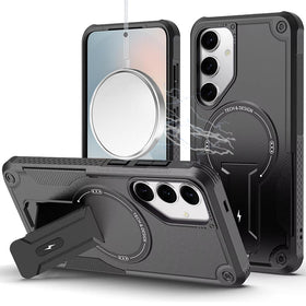 Premium Sturdy Bracket Kickstand Magnetic Hybrid Case For Samsung S25 FE - Black