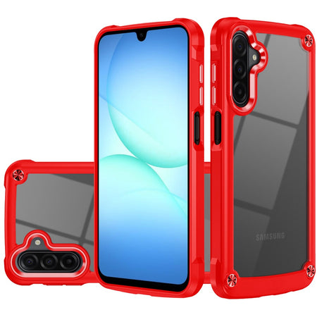 Premium Ultimate Casex Transparent Hybrid Case With Metal Buttons And Camera Edges For Samsung A17 5G - Red