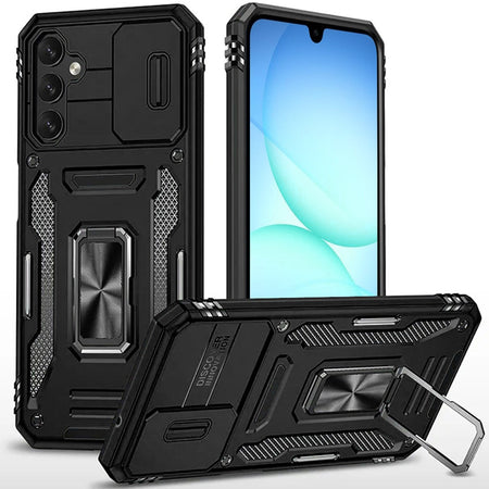 Premium Utter Tough Metal Ring Movable Camera Window Hybrid Case For Samsung A17 5G - Black