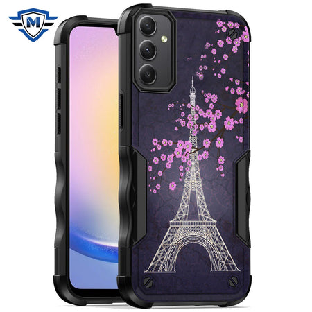 Metkase PremiumExquisite Design Hybrid Case In Slide-Out Package For Samsung A25 5G - Dark Grunge Eiffel Tower Paris Sakura Flowers
