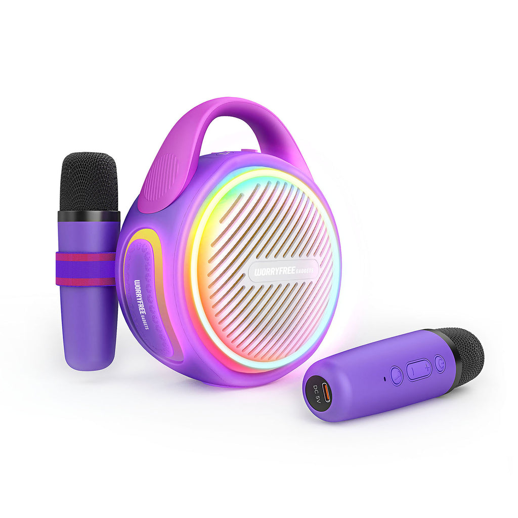 WorryFree Mini Karaoke 20W Wireless Speaker W/ 2 Mics For Kids - Purple