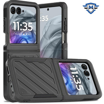 Metkase Noble Lined Shockproof Dual Layer Hybrid Case In Slide-Out Package For Motorola Razr 2025 / Razr 2024 - Black/Black