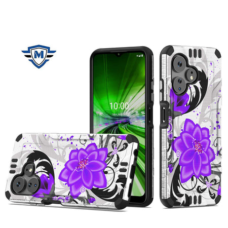 Metkase Strong Tough Metallic Design Hybrid Case In Slide-Out Package For Celero 3 Plus - Purple Lily