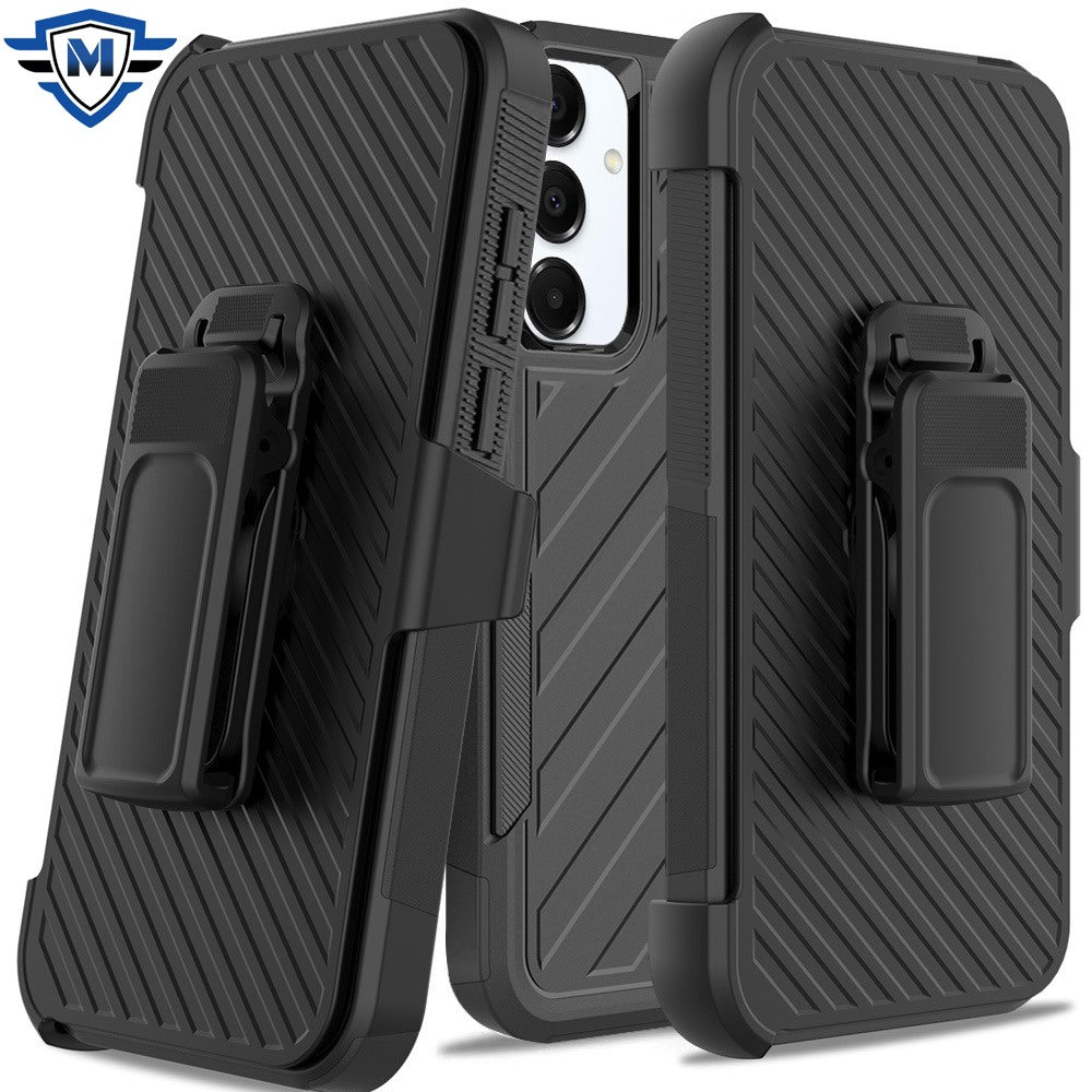 Metkase Noble Lined Shockproof Dual Layer Hybrid Case With Holster For Samsung Galaxy A36 - Black/Black