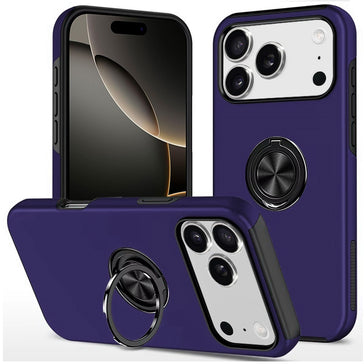 Premium Chief Oil Painted Magnetic Ring Stand Hybrid Case Cover For iPhone 17 Pro Max - Dark Purple