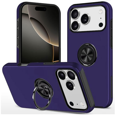 Premium Chief Oil Painted Magnetic Ring Stand Hybrid Case Cover For iPhone 17 Pro Max - Dark Purple
