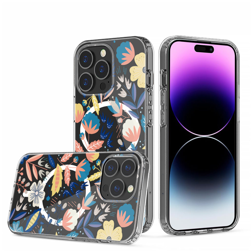 Premium Beautiful Floral Shockproof Transparent Hybrid Case Design For iPhone 13 / 14 - D