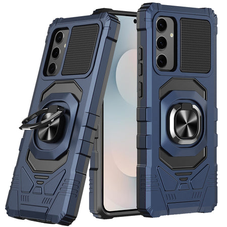 Premium Robotic Hybrid With Magnetic Ring Stand Case For Samsung S25 FE - Dark Blue