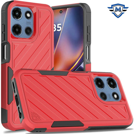 Metkase Noble Lined Shockproof Dual Layer Hybrid Case For Motorola Moto G 5G 2025 - Red/Black