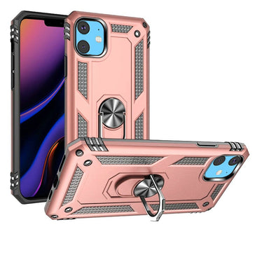 Premium Ring Magnetic Kickstand Hybrid Case For iPhone 15 - Rose Gold
