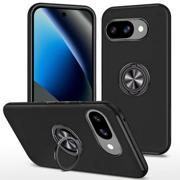HR Premium Chief Oil Painted Magnetic Ring Stand Hybrid Case Cover For Google Pixel 10A - Black