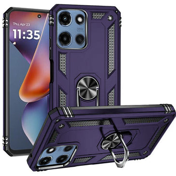 Premium Ring Magnetic Kickstand Hybrid Case For Motorola Moto G 5G 2025 - Dark Purple