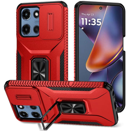 Premium Complete Magnetic Metal Ring Stand Camera Protection Hybrid Case For Motorola Moto G 5G 2025 - Red