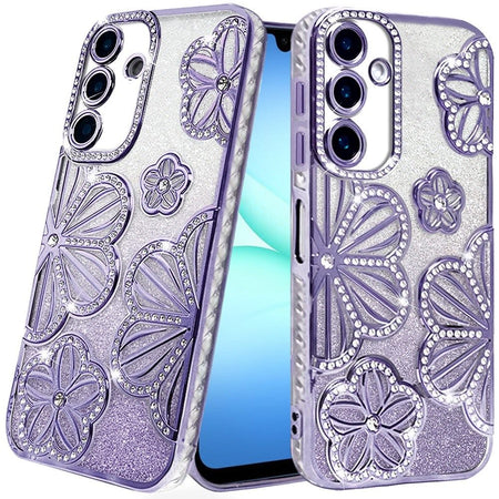 Premium Pro Max Shimmer Glitter Floral Design Thick TPU Case For Samsung A17 5G - Purple