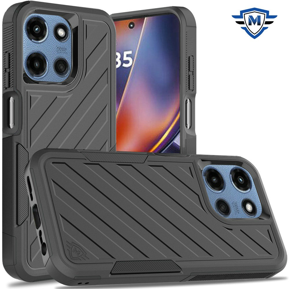 Metkase Noble Lined Shockproof Dual Layer Hybrid Case For Motorola Moto G 5G 2025 - Black/Black