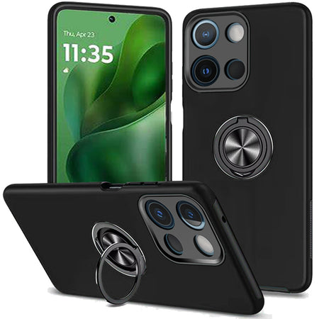 Premium Chief Oil Painted Magnetic Ring Stand Hybrid Case For Motorola Moto G Power 5G 2025 - Black