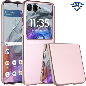 Metkase Flip Snap On Premium Matte Finish Case Cover In Slide-Out Package For Motorola Razr 2024/2025/2026 - Rose Gold