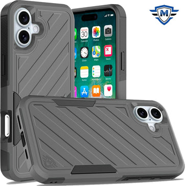 Metkase Noble Lined Shockproof Dual Layer Hybrid Case In Slide-Out Package For iPhone 16 Plus 6.7 Inch - Grey/Black