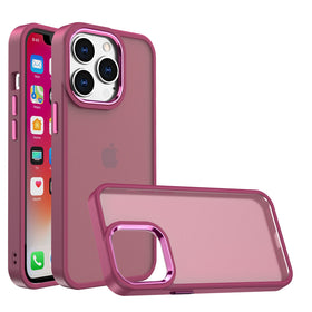 Premium Polished Oil Thick Acrylic Metal Button Hybrid Case For iPhone 13/14 - Burgundy