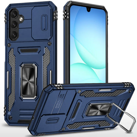 Premium Utter Tough Metal Ring Movable Camera Window Hybrid Case For Samsung A17 5G - Navy Blue