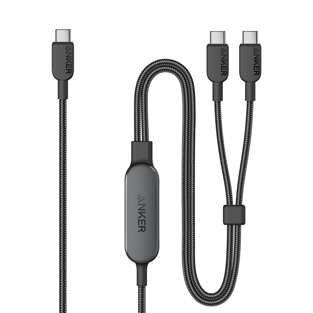 Anker Braided 2-In-1 USB-C To USB-C/USB-C 4' Cable - Black