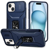 Premium Complete Magnetic Metal Ring Stand Camera Protection Hybrid Case For iPhone 15  - Blue