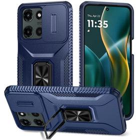 HR Premium Complete Magnetic Metal Ring Stand Camera Protection Hybrid Case For Moto G Stylus 5G 2025/2026 - Blue