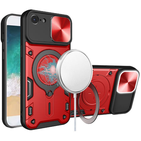 Premium Magnetic Ring Stand Full Camera Protection Hybrid Case For iPhone 16E/SE4 - Red
