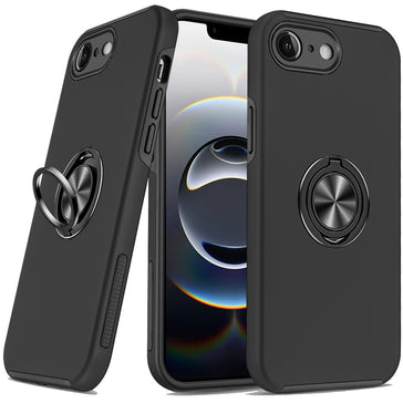 Premium Chief Oil Painted Magnetic Ring Stand Hybrid Case For iPhone 16E/SE4 (2025) / 17E - Black