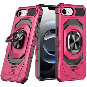 Premium Robotic Hybrid W/ Magnetic Ring Stand Case For iPhone 16e / SE4 (2025)/ 17e - Hot Pink