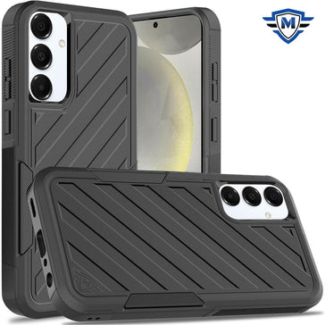 Metkase Noble Lined Shockproof Dual-Layer Hybrid Case In Slide-Out Package For Samsung S25/S24 - Black/Black