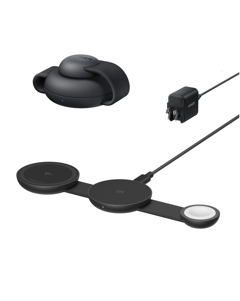 Anker Maggo Wireless Charging Station 3-In-1 Foldable Pad W/ Travel Case - Black