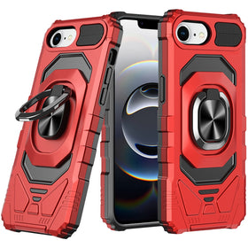 Premium Robotic Hybrid With Magnetic Ring Stand Case Cover For iPhone 16E / SE4 (2025)/ 17e - Red