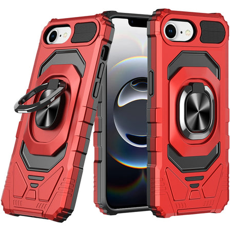 Premium Robotic Hybrid With Magnetic Ring Stand Case Cover For iPhone 16E / SE4 (2025) - Red