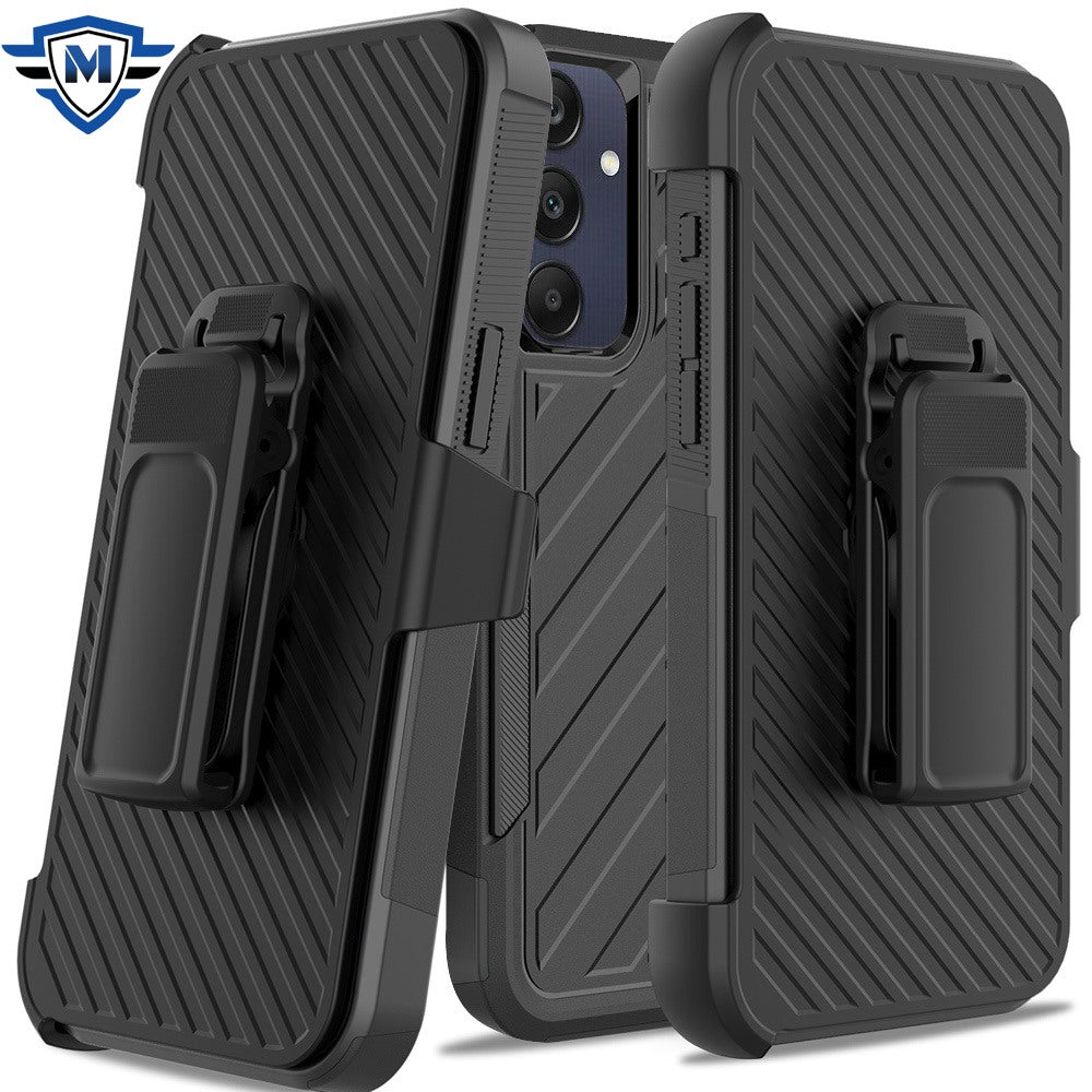 Metkase Holster Clip Noble Lined Shockproof Dual Layer Holster Hybrid Case For Samsung A15 5G - Black/Black
