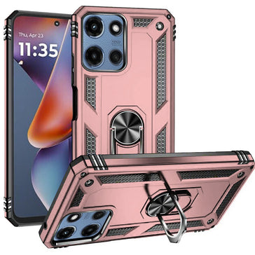 Premium Ring Magnetic Kickstand Hybrid Case For Motorola Moto G 5G 2025 - Rose Gold
