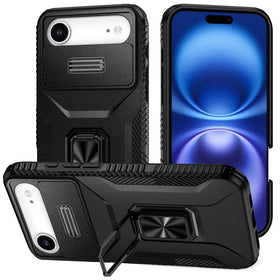 Premium Complete Magnetic Metal Ring Stand Camera Protection Hybrid Case for iPhone 17 Air - Black