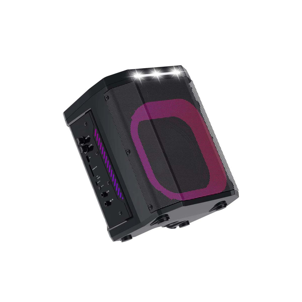 Max Power MPD821XB 8" Portable Heavy-Duty Bluetooth Speaker W/ Tilt Function, Wireless Mic, & Different LED Light Modes - Black