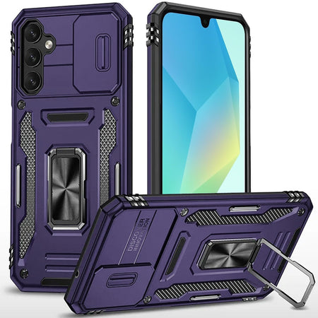 Premium Utter Tough Metal Ring Movable Camera Window Hybrid Case Cover For Samsung A16 5G - Dark Purple