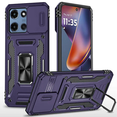 Premium Utter Tough Metal Ring Movable Camera Window Hybrid Case For Motorola Moto G 5G 2025 - Dark Purple