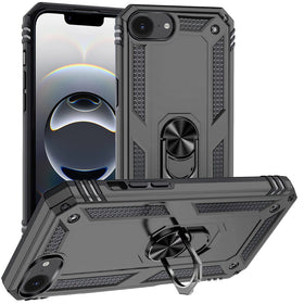 Premium Ring Magnetic Kickstand Hybrid Case Cover For iPhone 16E / SE4 Ring - Grey