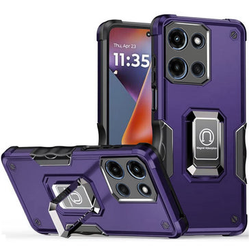 Premium Optimum Magnetic Ring Stand Hybrid Case For Motorola Moto G 5G 2025 - Dark Purple